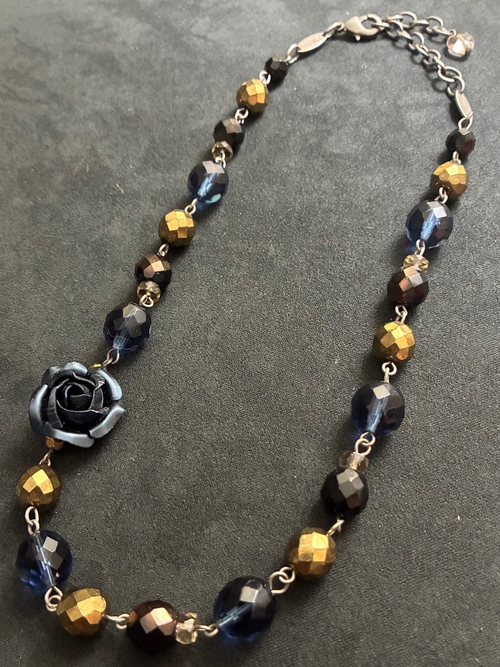 Sabika Classics Vintage Navy,Gold, Blue Rose is Fabulous Beaded Rare Necklace